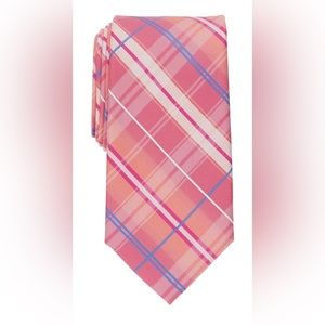 PERRY ELLIS Men's Dixon Plaid Tie Classic Coral Pink Blue White